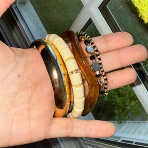 Gold and Cream Multicolored Bangle Bracelet Set (x 6)